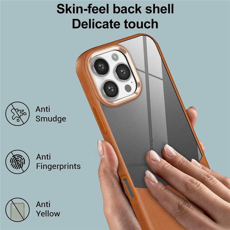 For iPhone 16 Pro Case Litchi Texture TPU+Clear Acrylic Protective Phone Cover - Black