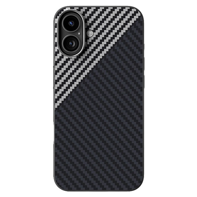 ABEEL For iPhone 16 Case Compatible with MagSafe Carbon Fiber Texture Back Cover - Black / Silver