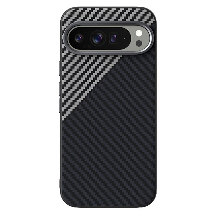 ABEEL For Google Pixel 9 Pro XL Case Compatible with MagSafe Carbon Fiber Texture Back Cover - Black / Silver