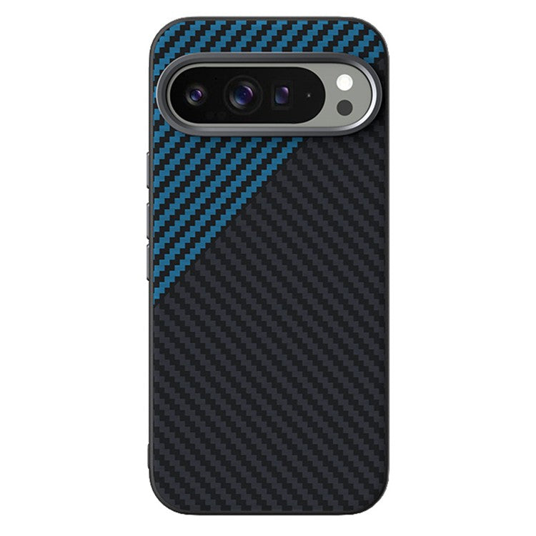 ABEEL For Google Pixel 9 Pro XL Case Compatible with MagSafe Carbon Fiber Texture Back Cover - Black / Blue