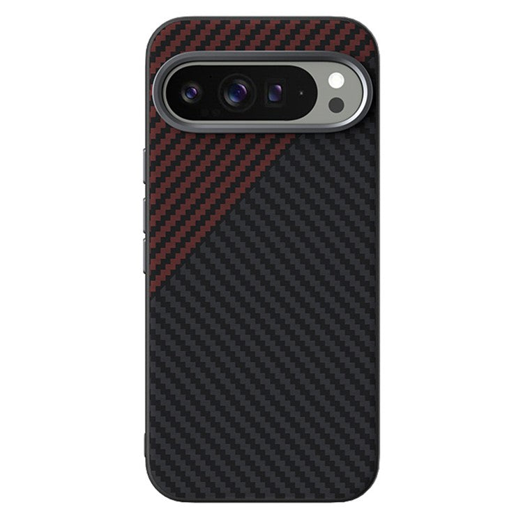ABEEL For Google Pixel 9 Pro XL Case Compatible with MagSafe Carbon Fiber Texture Back Cover - Black / Red