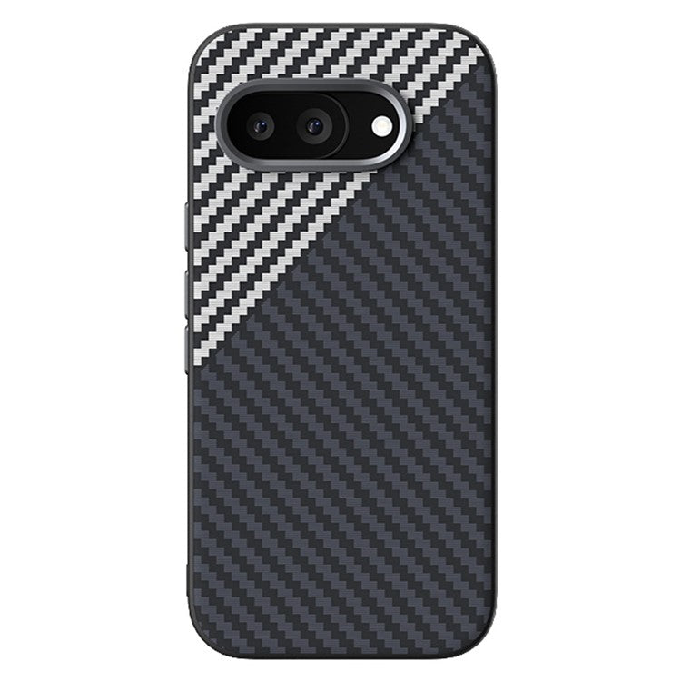 ABEEL For Google Pixel 9a Case Compatible with MagSafe Carbon Fiber Texture Back Cover - Black / Silver