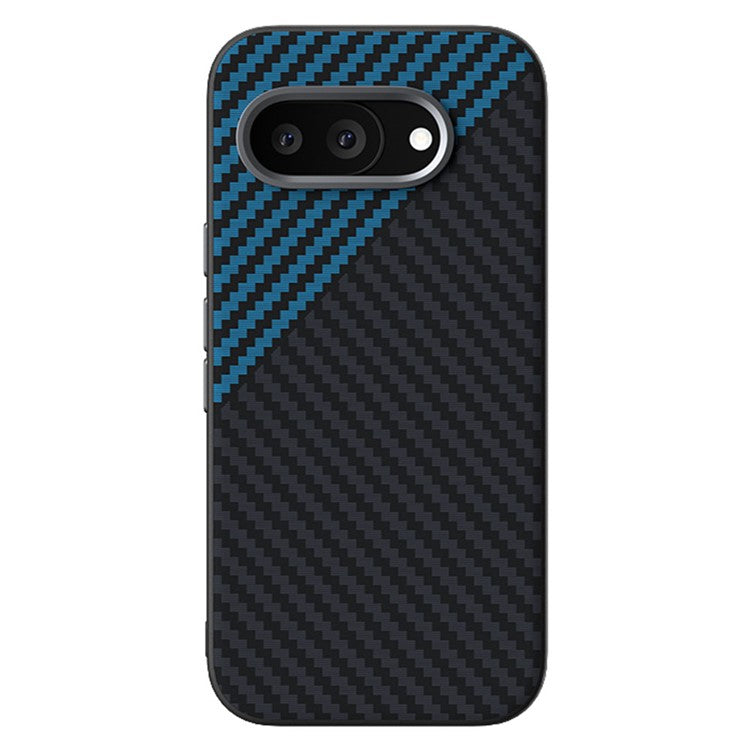 ABEEL For Google Pixel 9a Case Compatible with MagSafe Carbon Fiber Texture Back Cover - Black / Blue