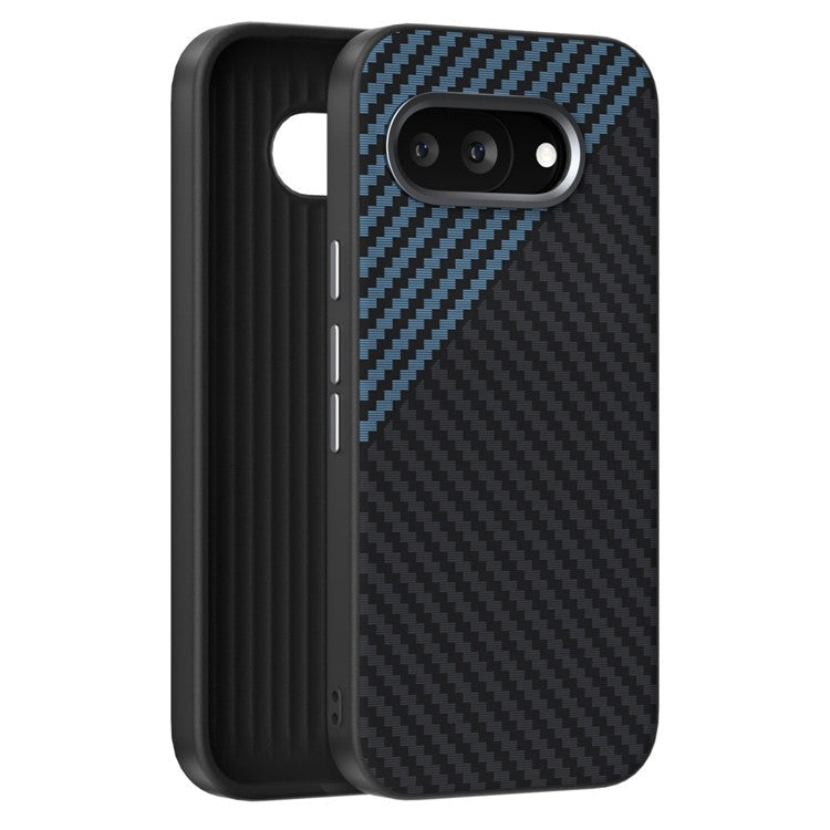 ABEEL For Google Pixel 9a Case Compatible with MagSafe Carbon Fiber Texture Back Cover - Black / Blue
