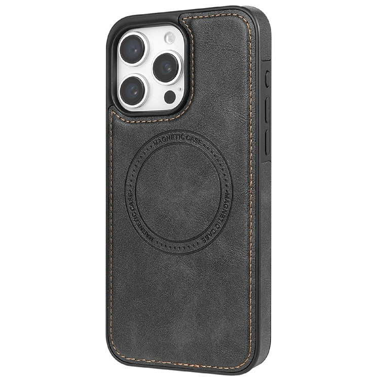 CSJ-P3 For iPhone 16 Pro Case Compatible with MagSafe PC+TPU+Leather Back Cover - Black