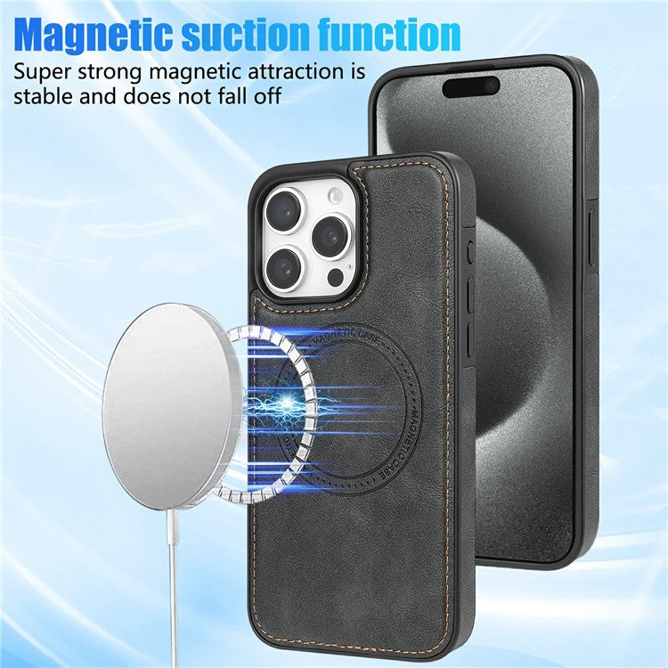 CSJ-P3 For iPhone 16 Pro Case Compatible with MagSafe PC+TPU+Leather Back Cover - Black