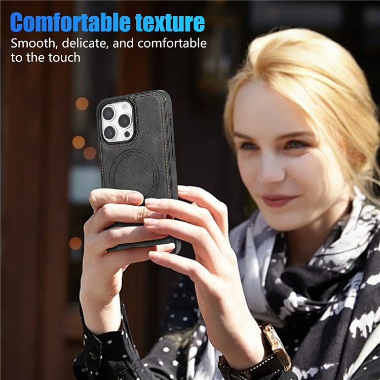 CSJ-P3 For iPhone 16 Pro Case Compatible with MagSafe PC+TPU+Leather Back Cover - Black