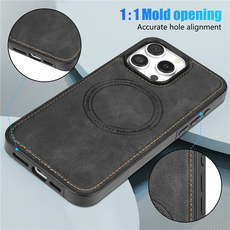 CSJ-P3 For iPhone 16 Pro Case Compatible with MagSafe PC+TPU+Leather Back Cover - Black