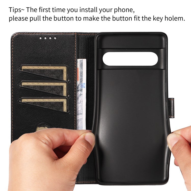 For Google Pixel 7 Pro 5G Leather Case Litchi Texture RFID Blocking Wallet Stand Phone Cover - Black