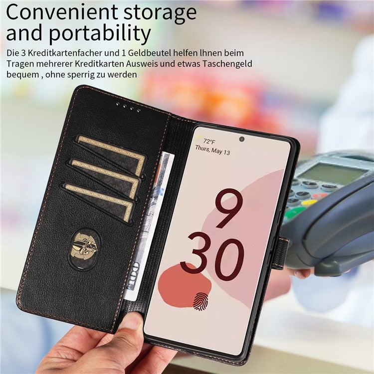 For Google Pixel 7 Pro 5G Leather Case Litchi Texture RFID Blocking Wallet Stand Phone Cover - Black