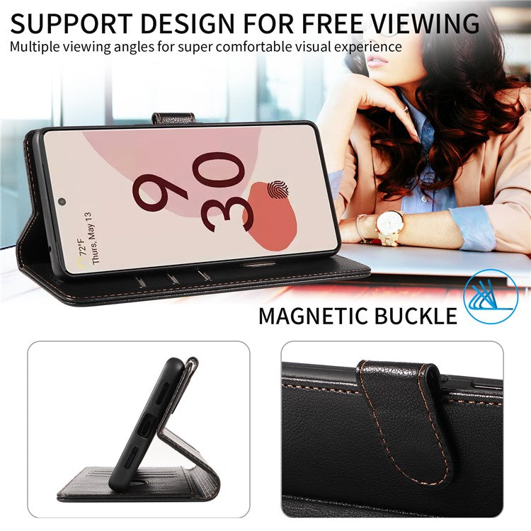 For Google Pixel 7 Pro 5G Leather Case Litchi Texture RFID Blocking Wallet Stand Phone Cover - Black