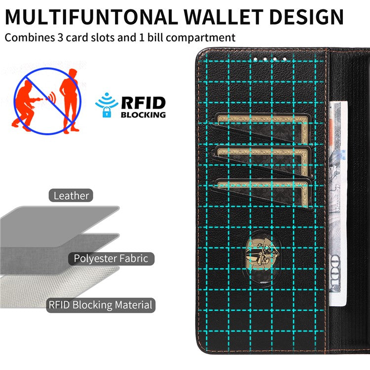 For Google Pixel 7 Pro 5G Leather Case Litchi Texture RFID Blocking Wallet Stand Phone Cover - Black