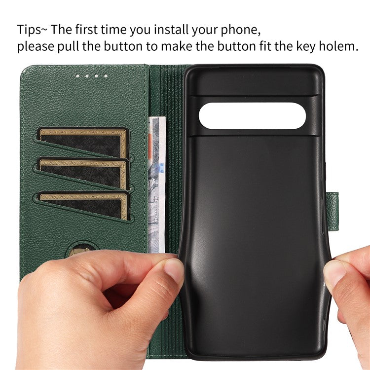 For Google Pixel 7 Pro 5G Leather Case Litchi Texture RFID Blocking Wallet Stand Phone Cover - Green
