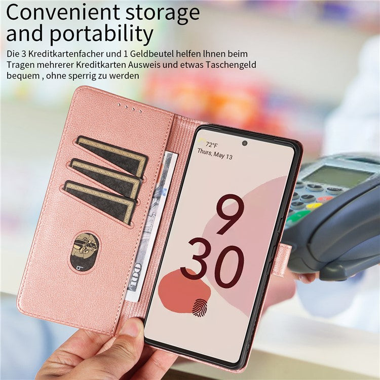 For Google Pixel 7 Pro 5G Leather Case Litchi Texture RFID Blocking Wallet Stand Phone Cover - Rose Gold
