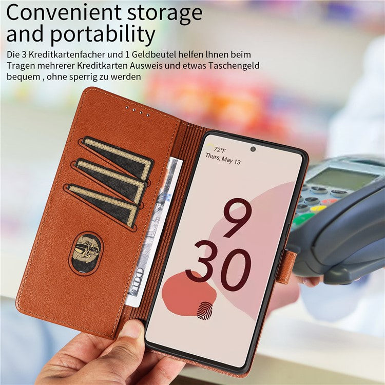 For Google Pixel 7 Pro 5G Leather Case Litchi Texture RFID Blocking Wallet Stand Phone Cover - Brown