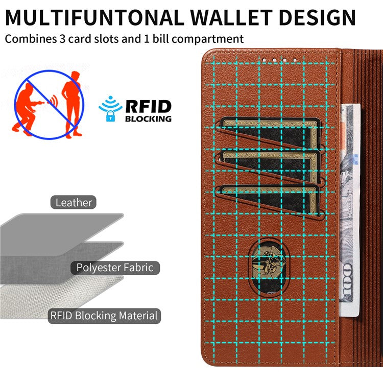 For Google Pixel 7 Pro 5G Leather Case Litchi Texture RFID Blocking Wallet Stand Phone Cover - Brown