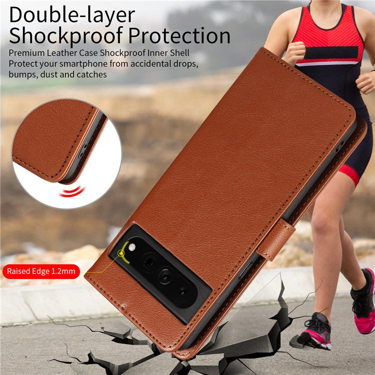 For Google Pixel 7 Pro 5G Leather Case Litchi Texture RFID Blocking Wallet Stand Phone Cover - Brown