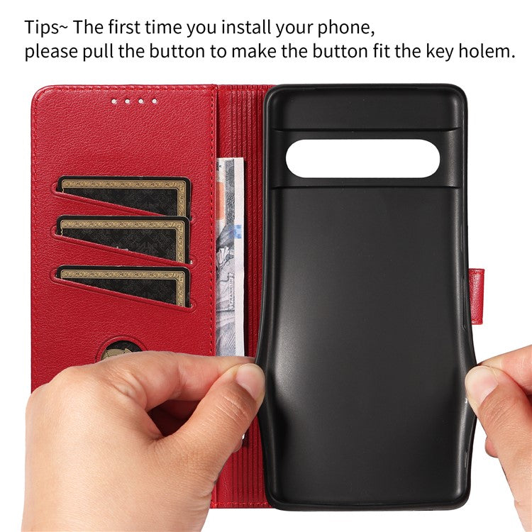 For Google Pixel 7 Pro 5G Leather Case Litchi Texture RFID Blocking Wallet Stand Phone Cover - Red