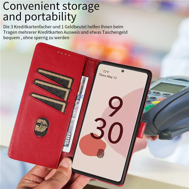 For Google Pixel 7 Pro 5G Leather Case Litchi Texture RFID Blocking Wallet Stand Phone Cover - Red