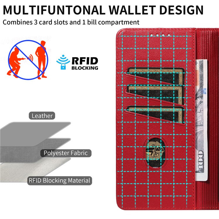 For Google Pixel 7 Pro 5G Leather Case Litchi Texture RFID Blocking Wallet Stand Phone Cover - Red