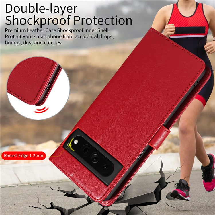 For Google Pixel 7 Pro 5G Leather Case Litchi Texture RFID Blocking Wallet Stand Phone Cover - Red