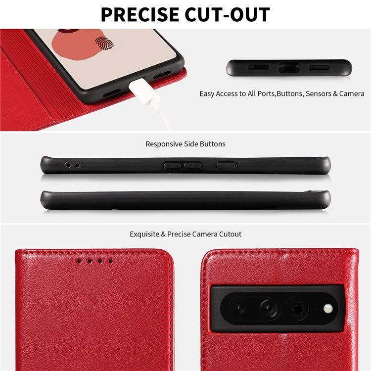 For Google Pixel 7 Pro 5G Leather Case Litchi Texture RFID Blocking Wallet Stand Phone Cover - Red