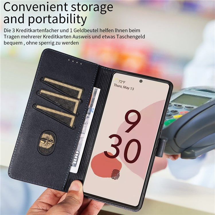 For Google Pixel 7 Pro 5G Leather Case Litchi Texture RFID Blocking Wallet Stand Phone Cover - Blue