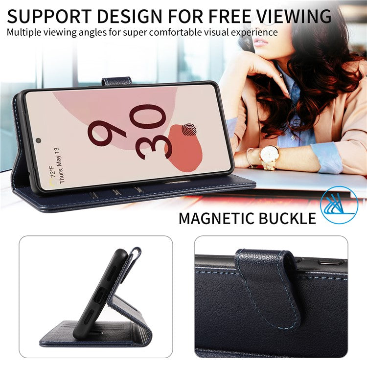 For Google Pixel 7 Pro 5G Leather Case Litchi Texture RFID Blocking Wallet Stand Phone Cover - Blue