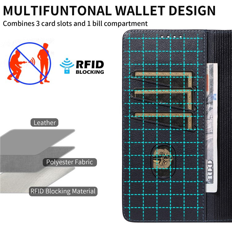 For Google Pixel 7 Pro 5G Leather Case Litchi Texture RFID Blocking Wallet Stand Phone Cover - Blue