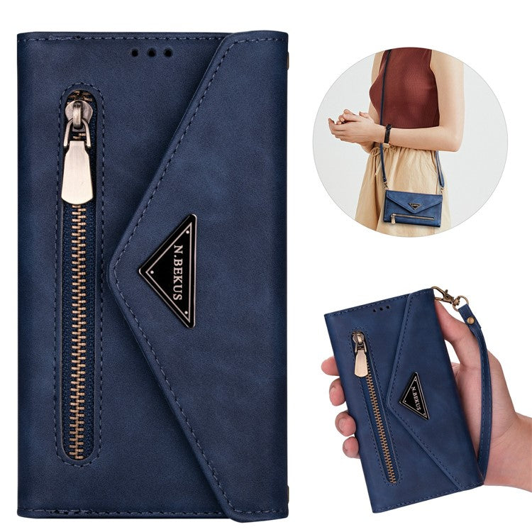 N.BEKUS For Samsung Galaxy S25+ Cases Skin-Touch Leather Wallet Phone Cover with Straps - Blue