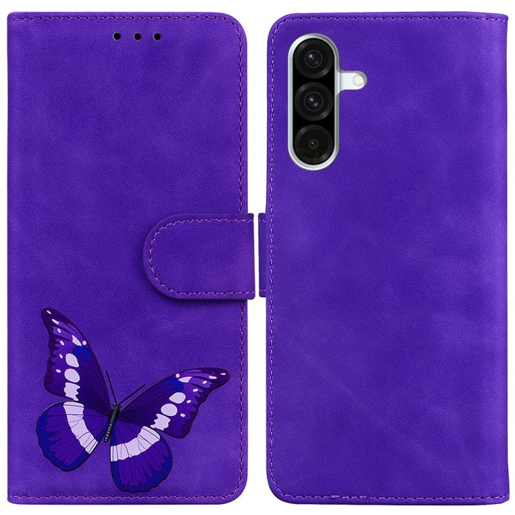 For Samsung Galaxy A26 5G Stand Case PU Leather Phone Cover Butterfly Printed - Purple