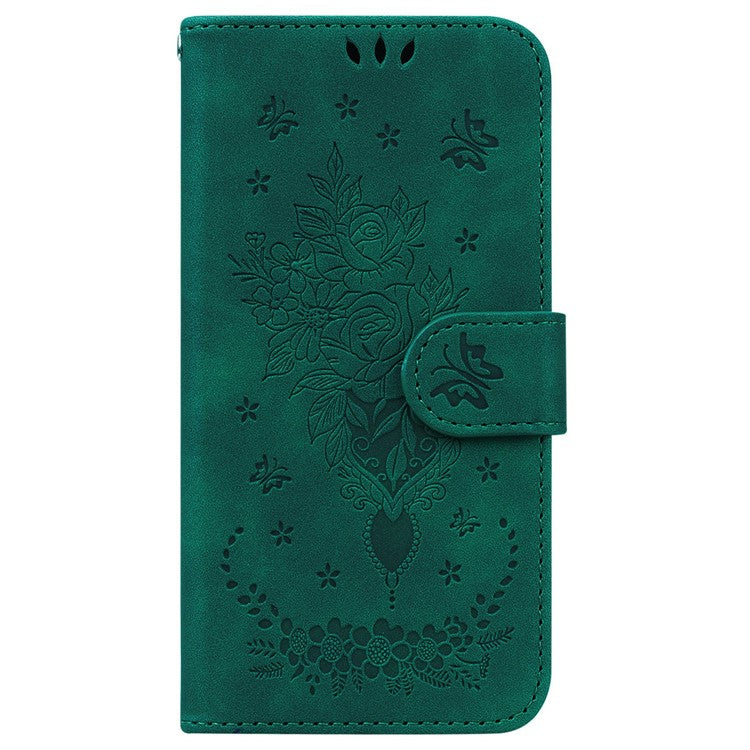 For OnePlus 13 Case PU Leather Wallet Phone Cover Butterfly Flower Imprint - Green