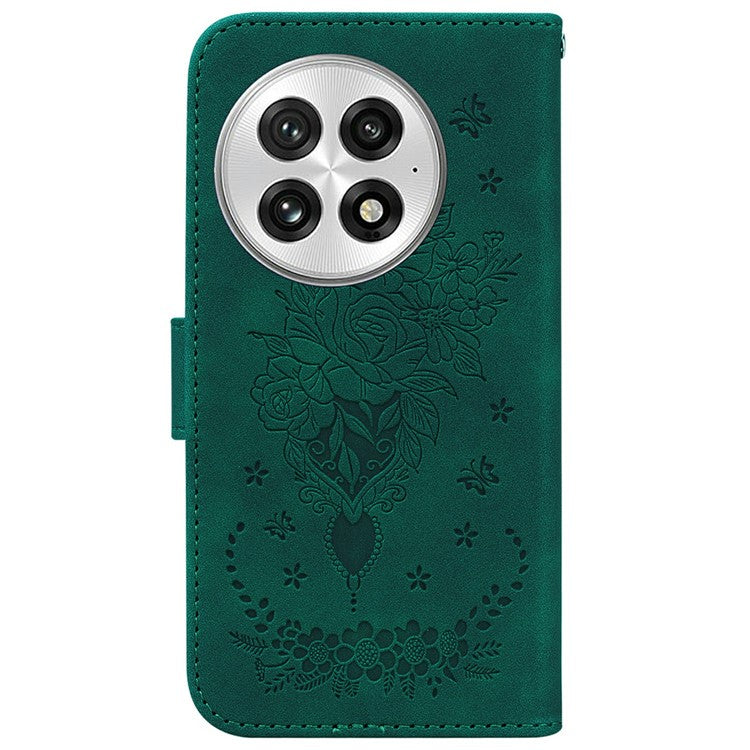 For OnePlus 13 Case PU Leather Wallet Phone Cover Butterfly Flower Imprint - Green