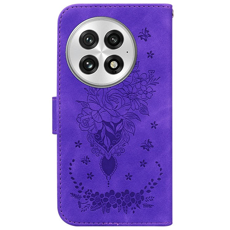 For OnePlus 13 Case PU Leather Wallet Phone Cover Butterfly Flower Imprint - Purple