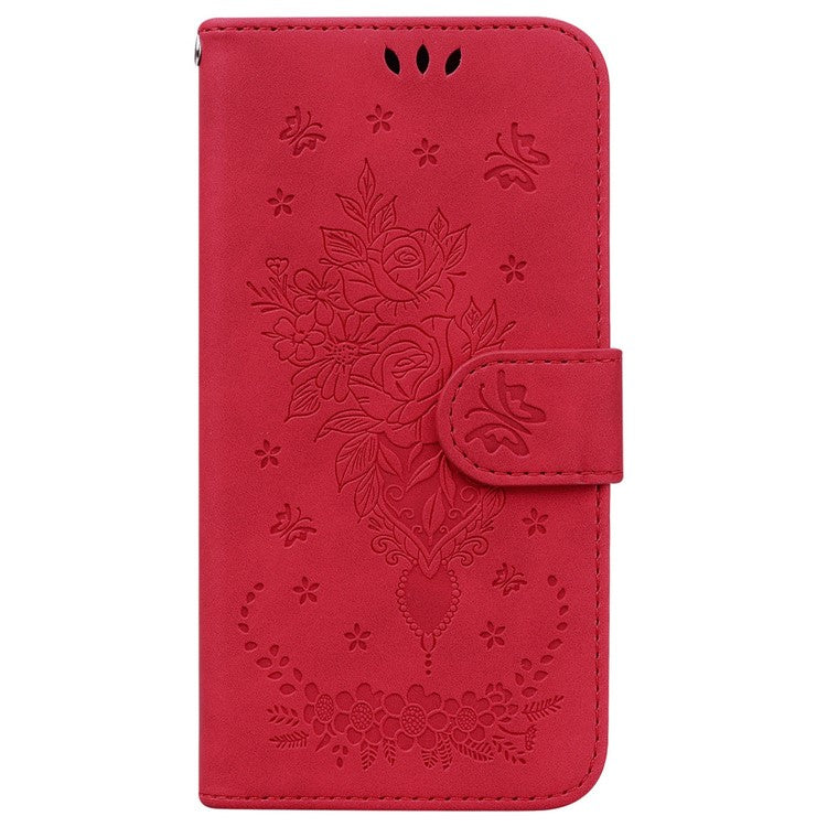 For OnePlus 13 Case PU Leather Wallet Phone Cover Butterfly Flower Imprint - Red
