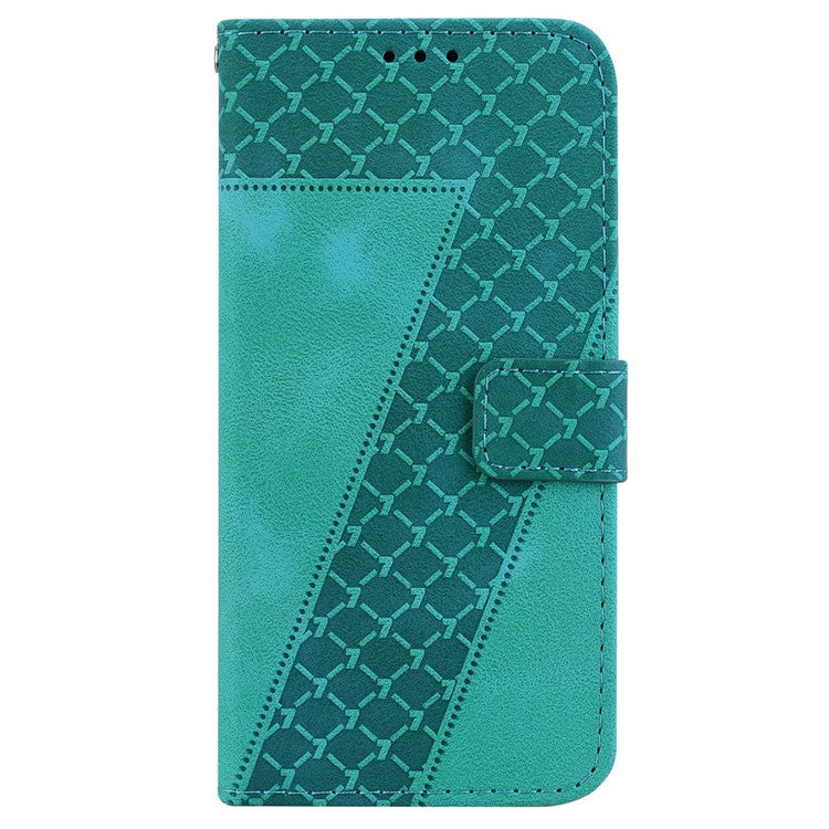 For OnePlus 13 Stand Case 7-Shaped Pattern Imprint Leather Phone Cover - Green