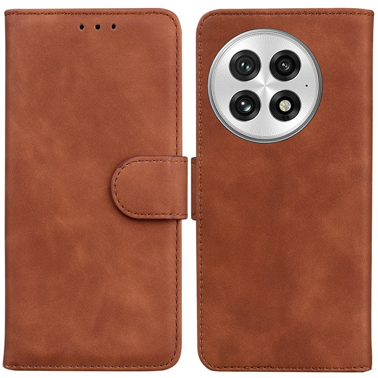 For OnePlus 13 Case Solid Color Leather Wallet Phone Cover - Brown