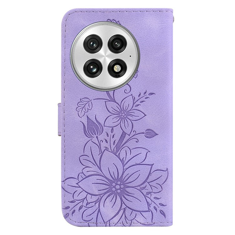 For OnePlus 13 Case Lily Flower Imprint Leather Phone Cover with Stand - Purple