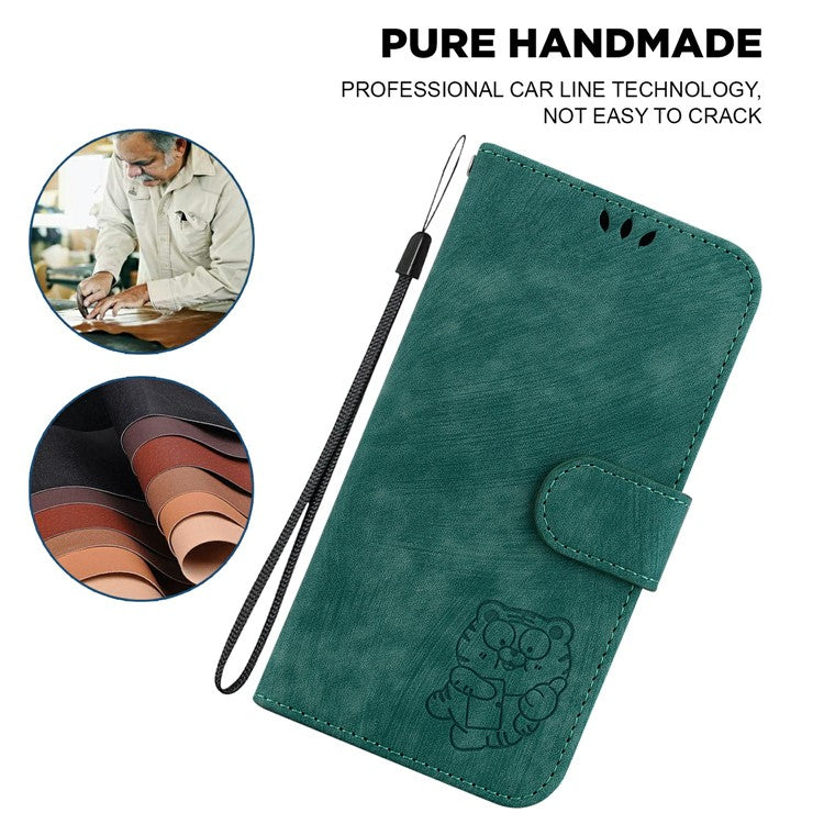For OnePlus 13 Wallet Case Tiger Imprint Leather Shockproof Phone Cover - Green
