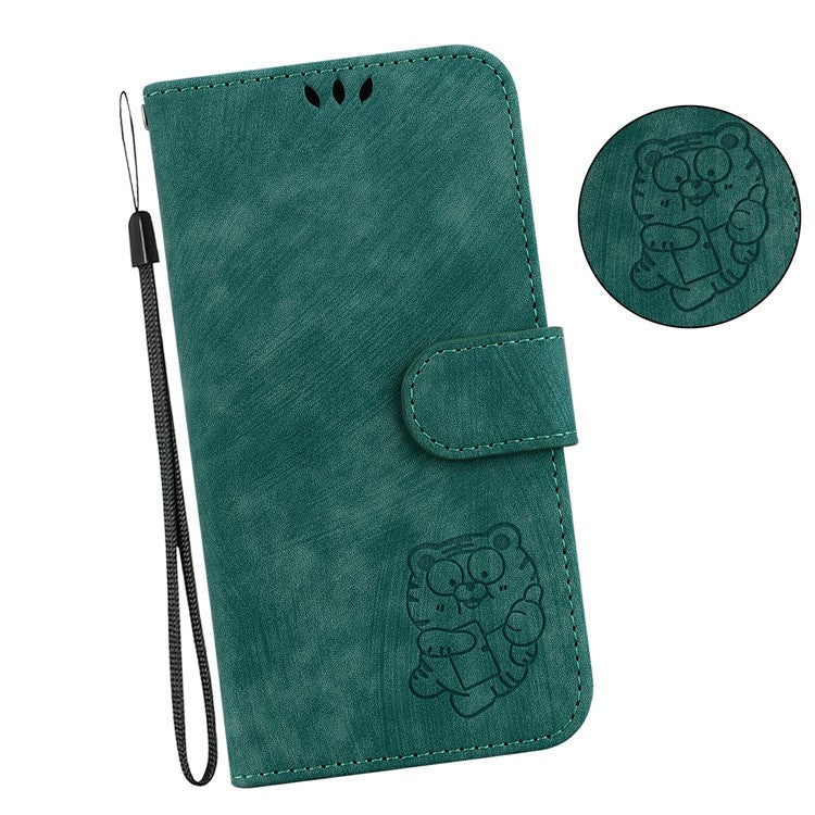 For OnePlus 13 Wallet Case Tiger Imprint Leather Shockproof Phone Cover - Green