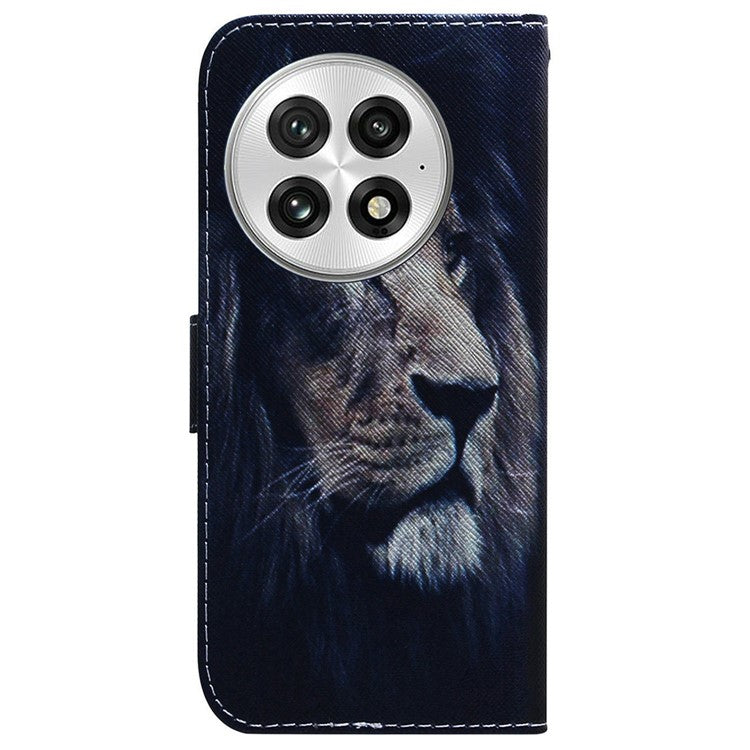 For OnePlus 13 Wallet Case Pattern Print Leather Phone Cover - Lion