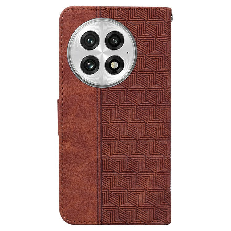 For OnePlus 13 Case Geometry Pattern Leather Wallet Phone Cover - Brown