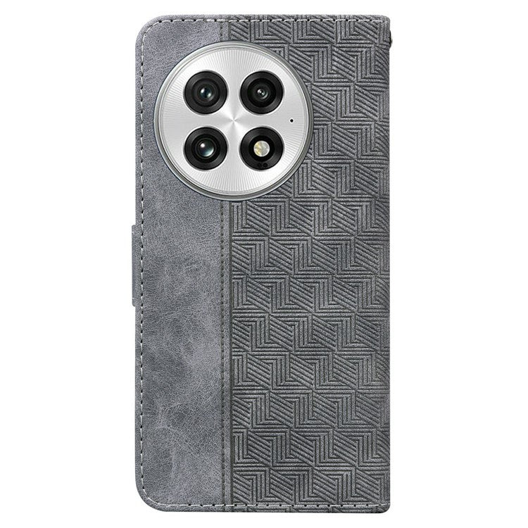 For OnePlus 13 Case Geometry Pattern Leather Wallet Phone Cover - Grey