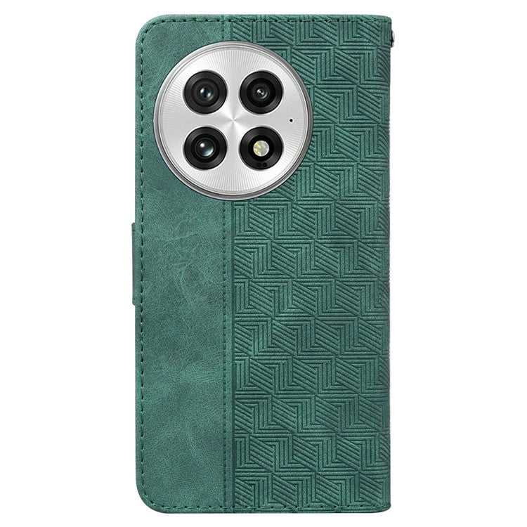 For OnePlus 13 Case Geometry Pattern Leather Wallet Phone Cover - Green