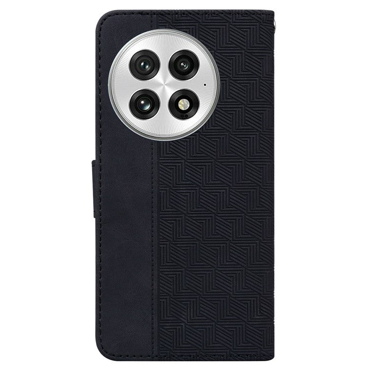 For OnePlus 13 Case Geometry Pattern Leather Wallet Phone Cover - Black