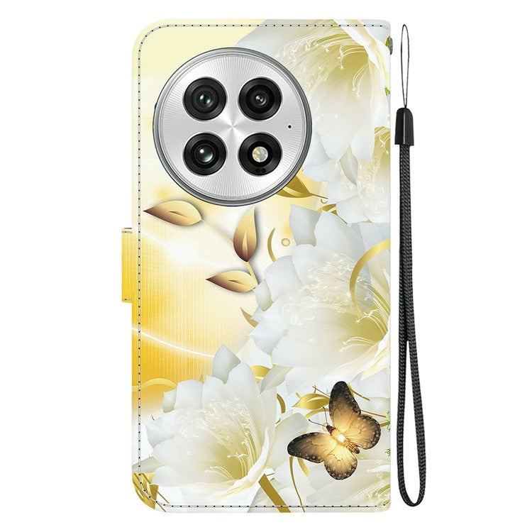 For OnePlus 13 Wallet Phone Case Anti-Drop Leather Flip Cover Pattern Printing - Gold Butterfly Flower