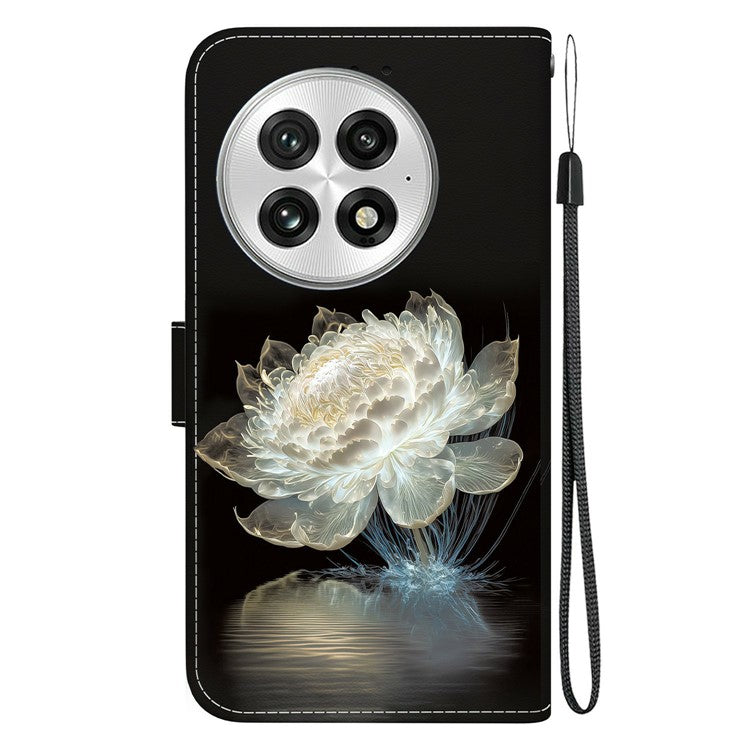 For OnePlus 13 Wallet Phone Case Anti-Drop Leather Flip Cover Pattern Printing - Crystal Peony