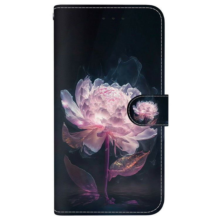 For OnePlus 13 Wallet Phone Case Anti-Drop Leather Flip Cover Pattern Printing - Purple Peony