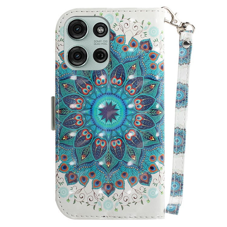 For Motorola Moto G75 5G Case Pattern Printing Leather Wallet Phone Cover - Peacock Wreath