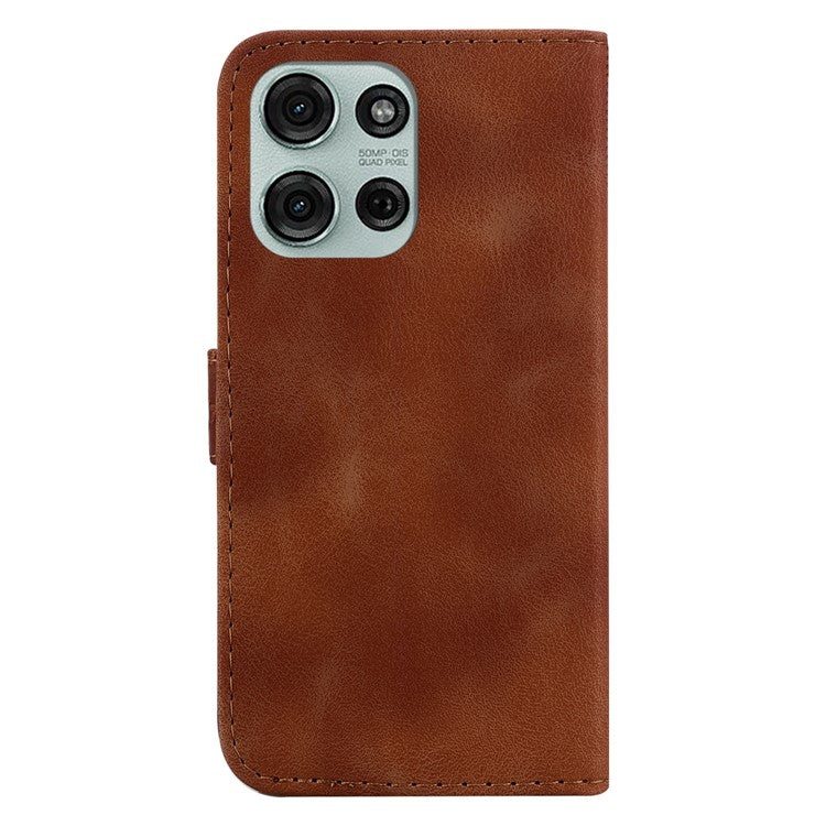 For Motorola Moto G75 5G Stand Case 7-Shaped Pattern Imprint Leather Phone Cover - Brown